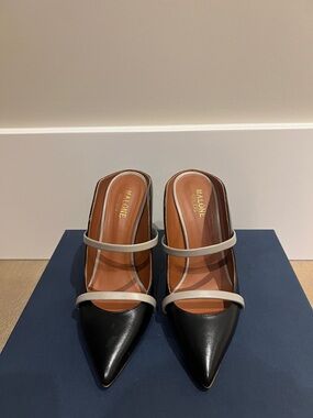 Malone Souliers 100mm Black & Grey Leather Stiletto Mules